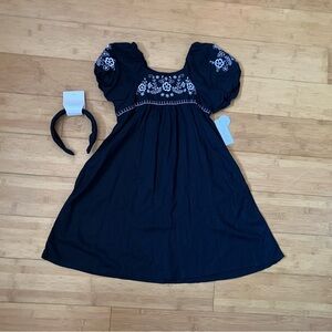 NWT Girls Size 10-12 Rachel Zoe Black & White Embroidered Puff Sleeve Dress